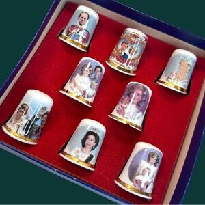1980s 8 Collectible British Royal Family English Bone China Thimbles by Finsbury
